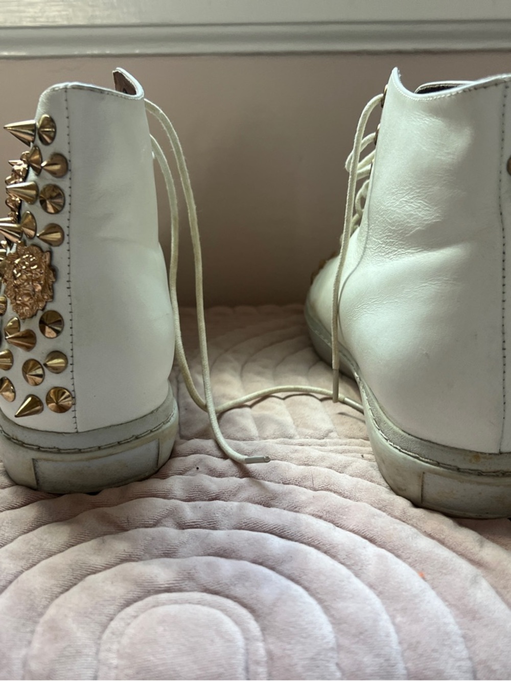 Jeffrey Campbell White High-Top Sneakers with Gold Studs - Picture 4 of 11